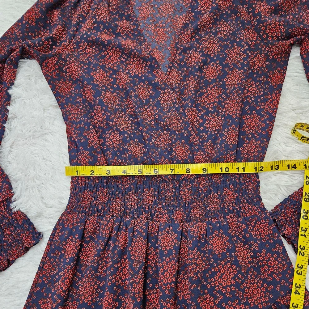 Michael Kors Navy Blue & Red Floral V-neck Long‎ Sleeve Layered Dress. Size P/2